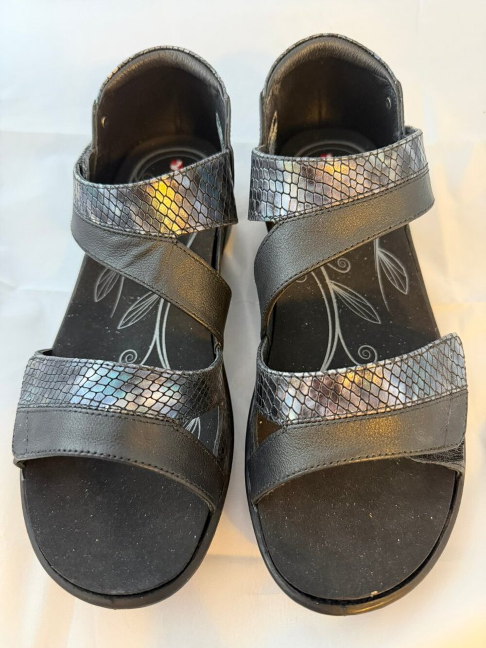 Revere  Women's Mauritius Sandal  Black French/Slate Interest Leather  Size 11M
